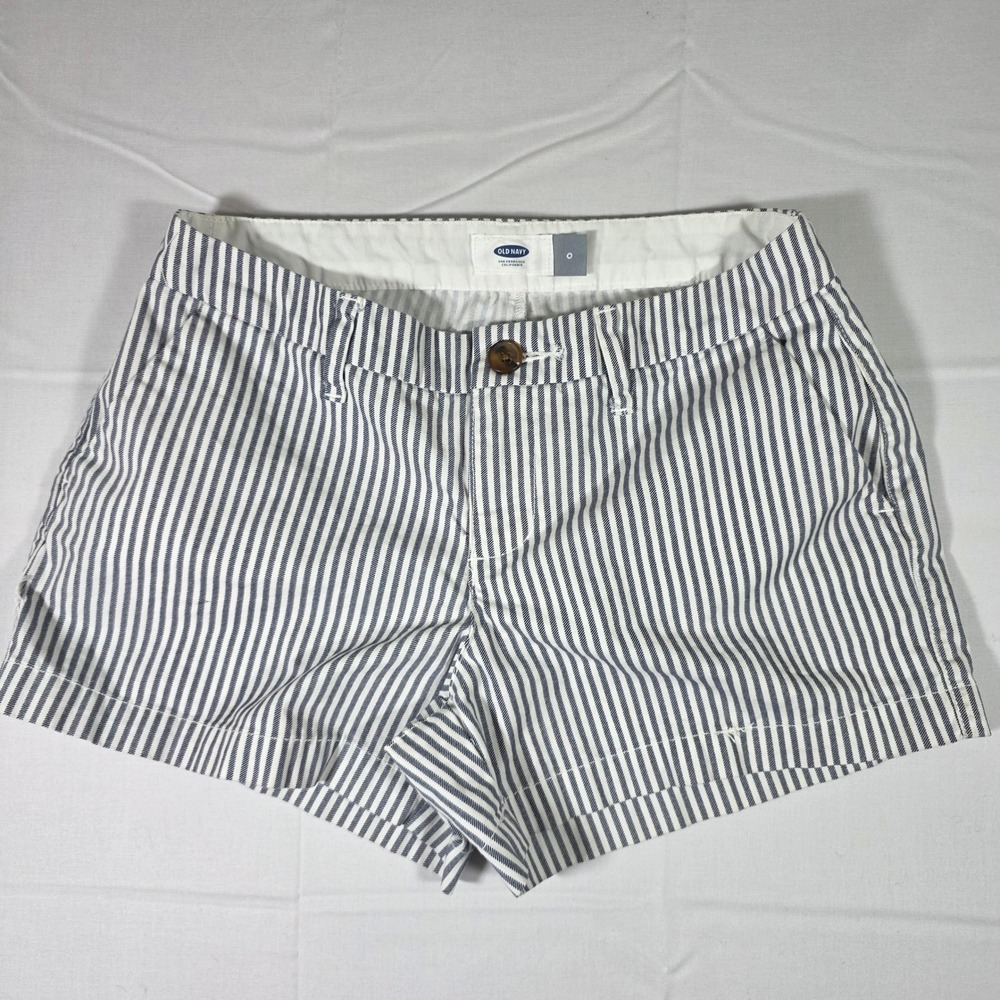 Old Navy Women Blue White Striped Chino Shorts Size 0 Nautical Cotton Summer